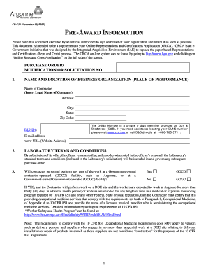 Pre-Award Information Form PD-158
