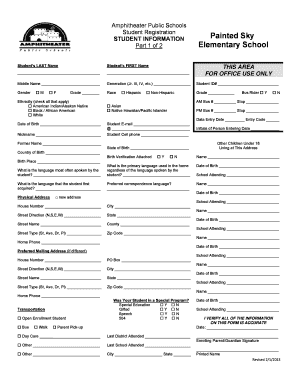 Amphitheater Public Schools Student Registration Form