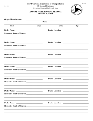 North Carolina Annual Mobile Home Permit Routes