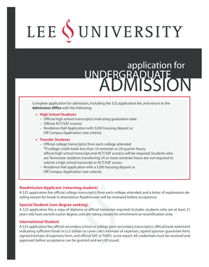 Lee University Undergraduate Admission Application