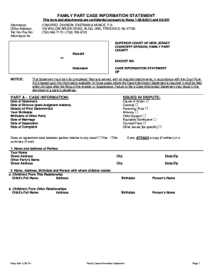New Jersey Family Case Information Statement