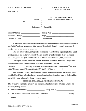 Final Order of Divorce
