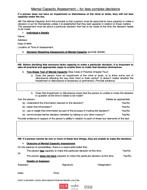 Mental Capacity Assessment Form