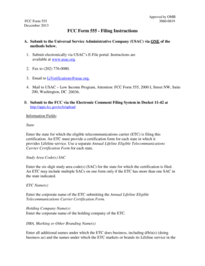 FCC Form 555 - Annual Lifeline Eligible Telecommunications Carrier Certification