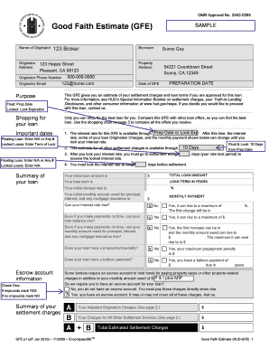 Good Faith Estimate (GFE) Form