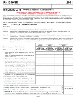 RI-1040NR Schedule III Part-Year Resident Tax Calculation