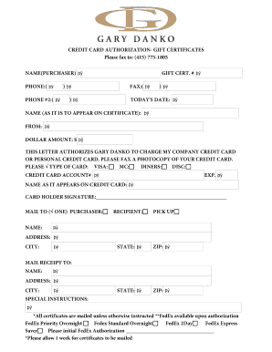 Credit Card Authorization for Gift Certificates