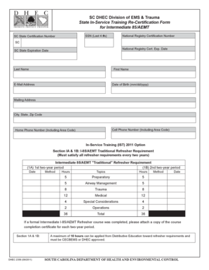 South Carolina EMT-I-85/AEMT Recertification Form