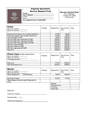 Sheraton Charlotte Hotel Service Request Form