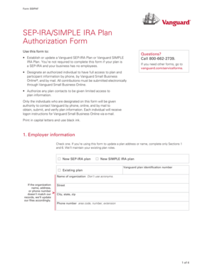SEP-IRA/SIMPLE IRA Plan Authorization Form