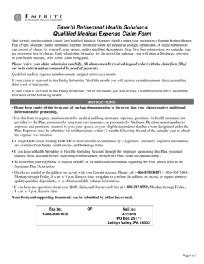 Emeriti Qualified Medical Expense Claim Form