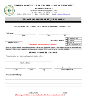 Florida A&M University Change of Address Request Form