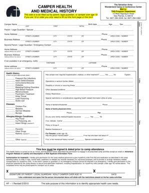 Camper Health and Medical History Form