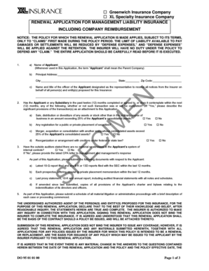 Renewal Application for Management Liability Insurance