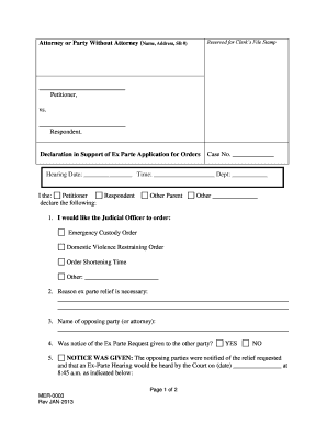 Declaration in Support of Ex Parte Application for Orders
