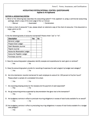 Accounting System Internal Control Questionnaire