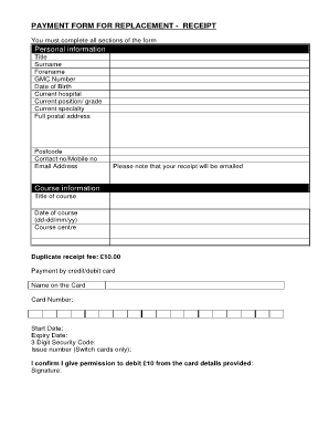 Payment Form for Replacement Receipt