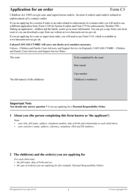 UK Children Act 1989 Order Application Form C1