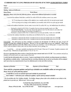 Grand Junction Curbside Recycling Subscription Form