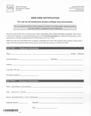 STRS Ohio New Hire Notification