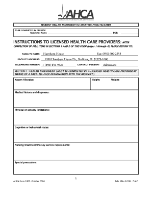 Resident Health Assessment for Assisted Living Facilities