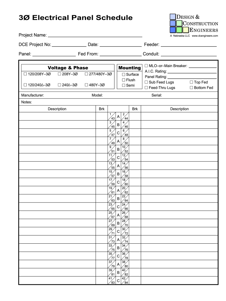 Panel Schedule Template Fill Online, Printable, Fillable, Blank
