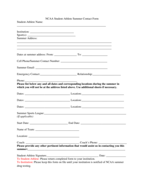 NCAA Student-Athlete Summer Contact Form