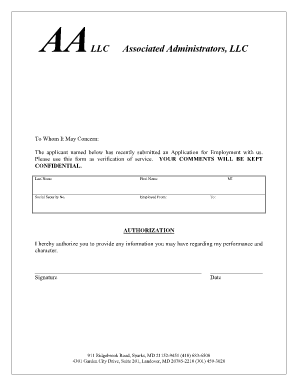 Application packet-Employment Reference Check form