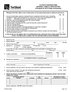 E-Z Rate Contractors General Liability Application