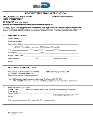 Small Business Re-Certification Application