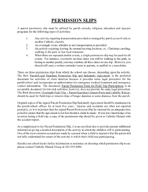 Parent Permission Slip and Indemnity Agreement