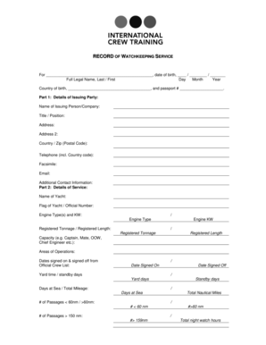 Record of Watchkeeping Service