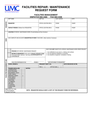 Facilities Repair Maintenance Request Form