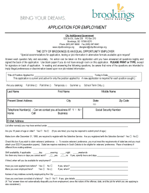 City of Brookings Employment Application