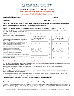 In-State Tuition Classification Form