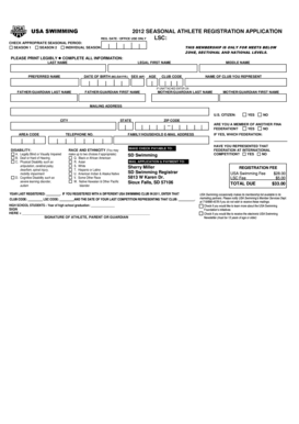 USA Swimming Seasonal Athlete Registration Application