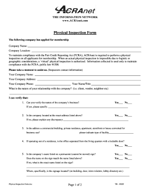 Physical Inspection Form