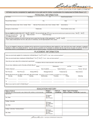 Eddie Bauer Employment Application