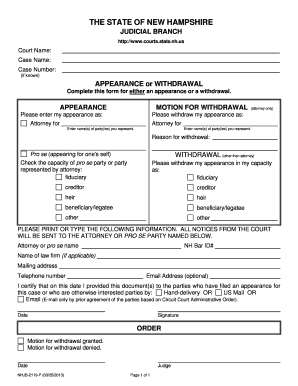 New Hampshire Appearance or Withdrawal Form
