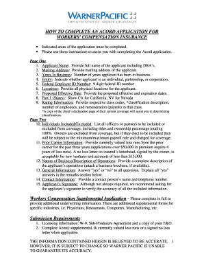 Acord Application for Workers' Compensation Insurance
