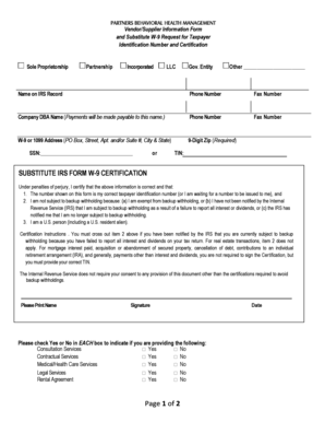 Vendor Information and W-9 Form