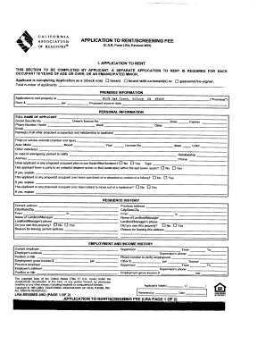 Fillable Online . ASSOCIATIQN APPLICATION TO RENT/SCREENING FEE Fax ...