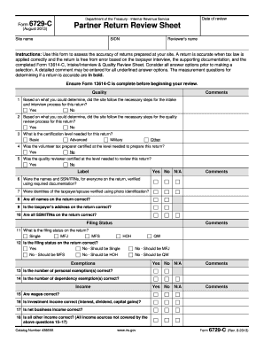 IRS Form 6729-C Partner Return Review Sheet
