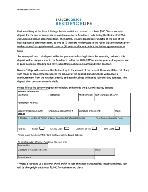 Baruch College Security Deposit Form