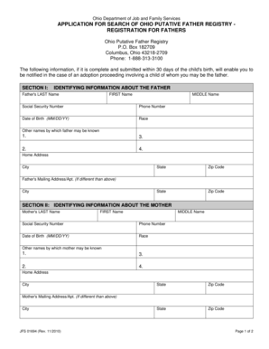 Ohio Putative Father Registry Application