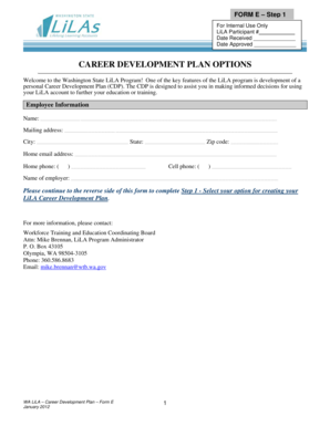 Washington State LiLA Career Development Plan Form
