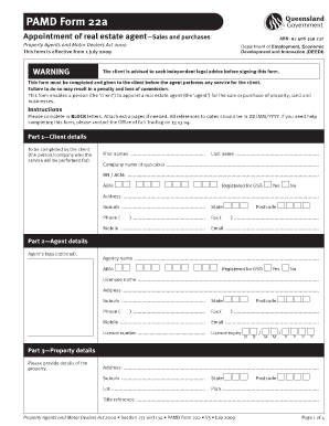 PAMD Form 22a - Real Estate Agent Appointment