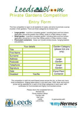 Leeds Private Gardens Competition Entry Form