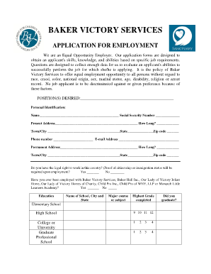 Baker Victory Services Application for Employment