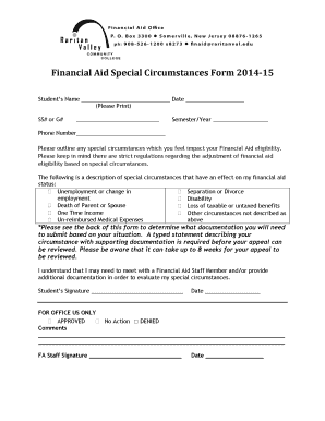 Financial Aid Special Circumstances Form